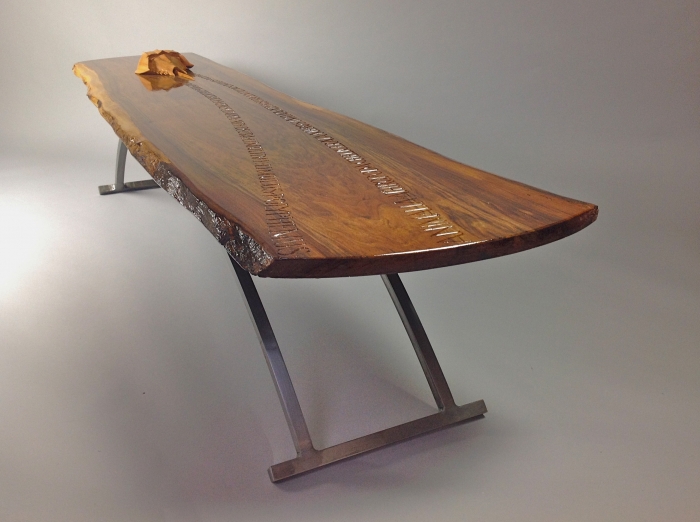 Horseshoe Crab Table Elm wood 76in. (1800mm). Crab: Yew wood. Actual Size