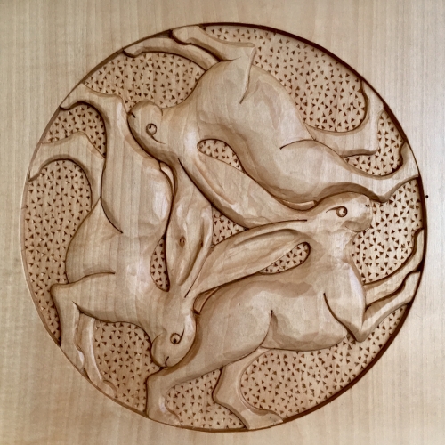 3 Hares. Limewood 10 x 10in (250 x250mm)